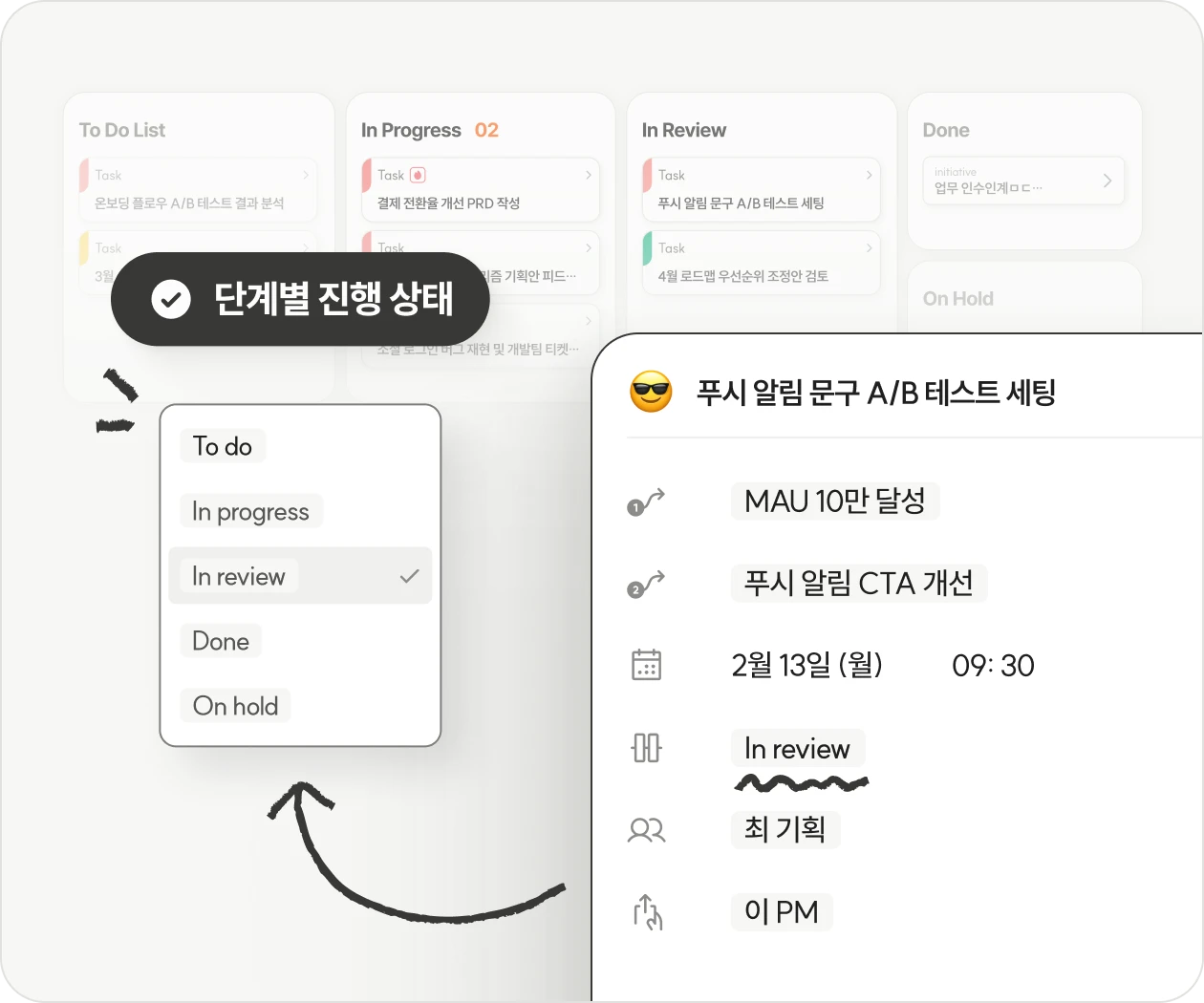 업무를 단계로 나눠
진행 상태를 한눈에 확인