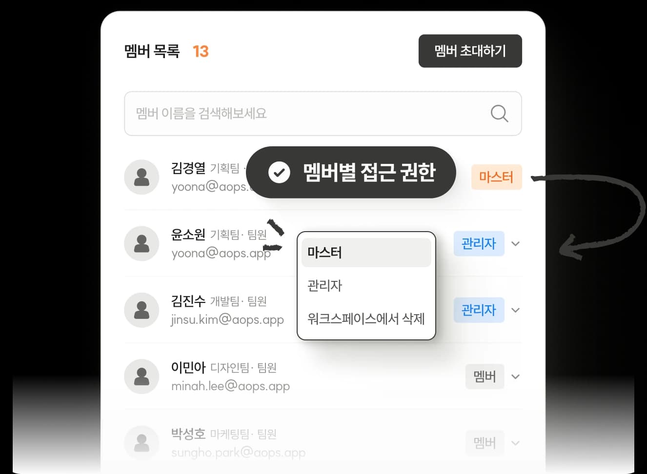 관리 지정 및 프로젝트 접근 권한 분리